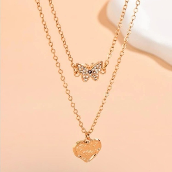 Gold 4/$25 Butterfly & Heart Layered Necklace - Picture 1 of 3